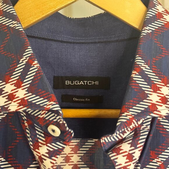 Bugatchi Long-sleeve Button-down Men's Cotton Bold Red, White & Blue Shirt, XL - Picture 2 of 4